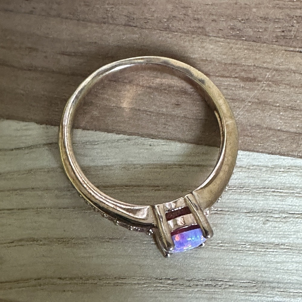 Vintage Accent Ring Size 8.5 Lab Black Opal Color Clear CZs 925 Sterling 2.6g - Picture 6 of 12